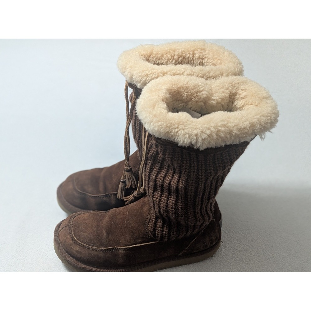 UGG Australia 5124 Suburb Knit Brown Suede Knitted Tall Boots Womens Size 7